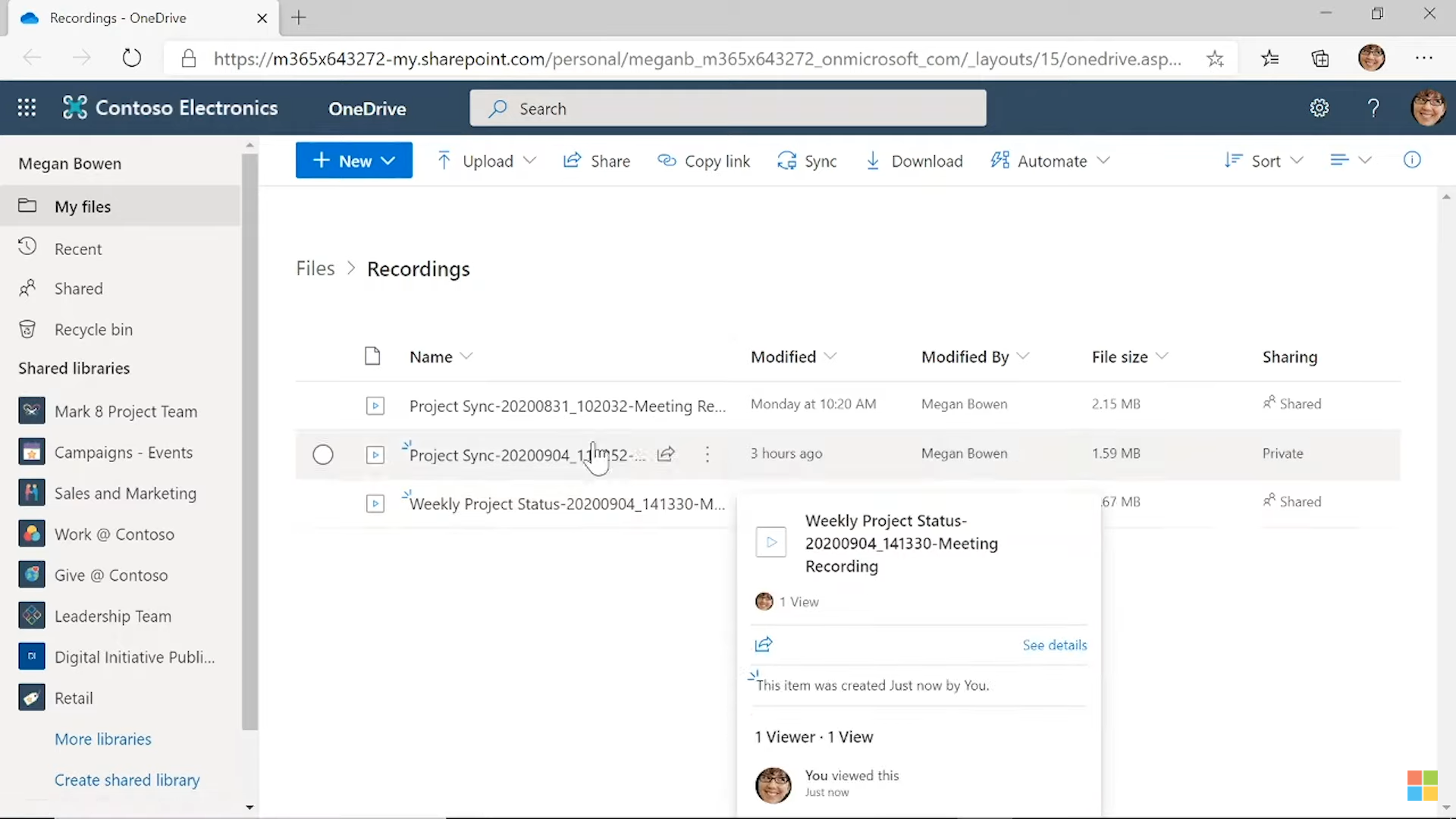 download teams recording from onedrive